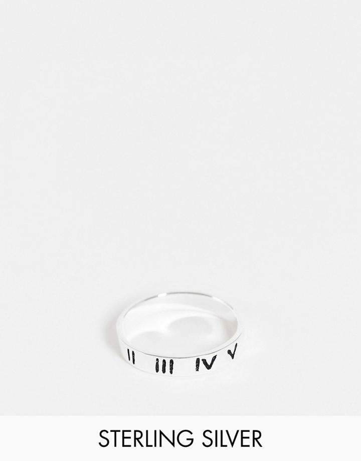 Asos Design Sterling Silver Band Ring With Roman Numerals Design
