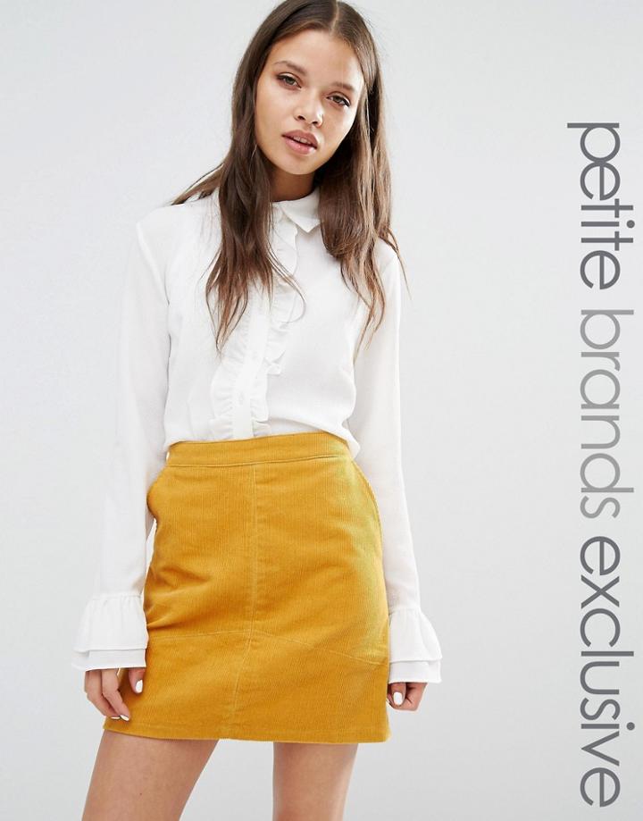 Fashion Union Petite Frill Front Blouse With Cuff Detail - White