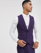 Asos Design Wedding Skinny Suit Suit Vest In Berry Twill-red