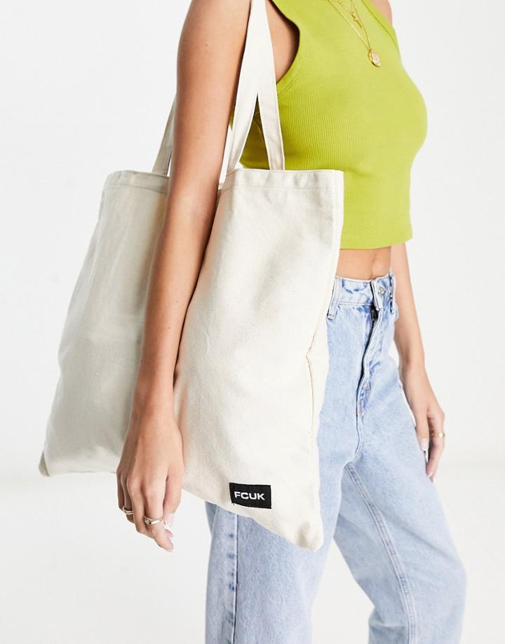 French Connection Cotton Tote Bag In Cream-white