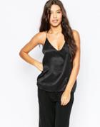 Just Female Silk Front Mandy Top - Black