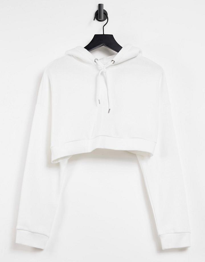 Monki Holly Organic Cotton Cropped Hoodie In Off White
