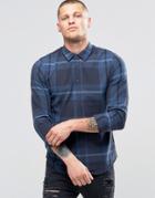 Blend Slim Check Shirt Ensign Blue - Blue