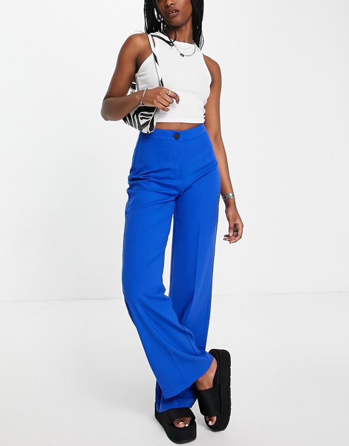 Bershka Wide Leg Slouchy Dad Tailored Pants In Bright Blue - Part Of A Set