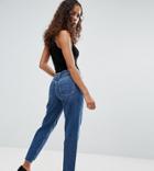 Asos Petite Original Mom Jeans In Haillie Mid Wash With Stepped Hem - Blue