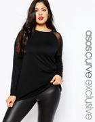 Asos Curve Oversized Top With Sheer Mesh Shoulder Inserts - Black