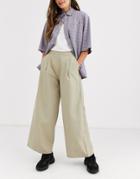 Asos Design Easy Wide Leg Canvas Pants With Elasticated Back - Stone