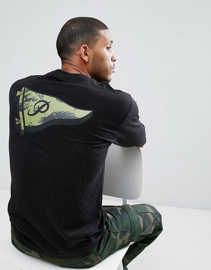 Primitive Skateboarding Long Sleeve T-shirt With Camo Pennant Back Print - Black