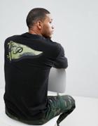 Primitive Skateboarding Long Sleeve T-shirt With Camo Pennant Back Print - Black