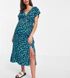 New Look Maternity Wrap Midi Dress In Blue Floral-blues