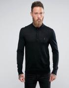 Allsaints Knitted Polo Shirt In 100% Merino Wool - Black
