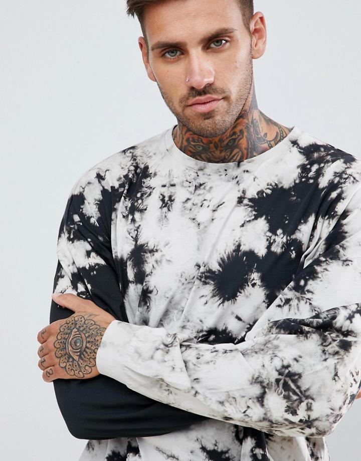Asos Design Oversized Long Sleeve T-shirt With Bleach Wash - Black