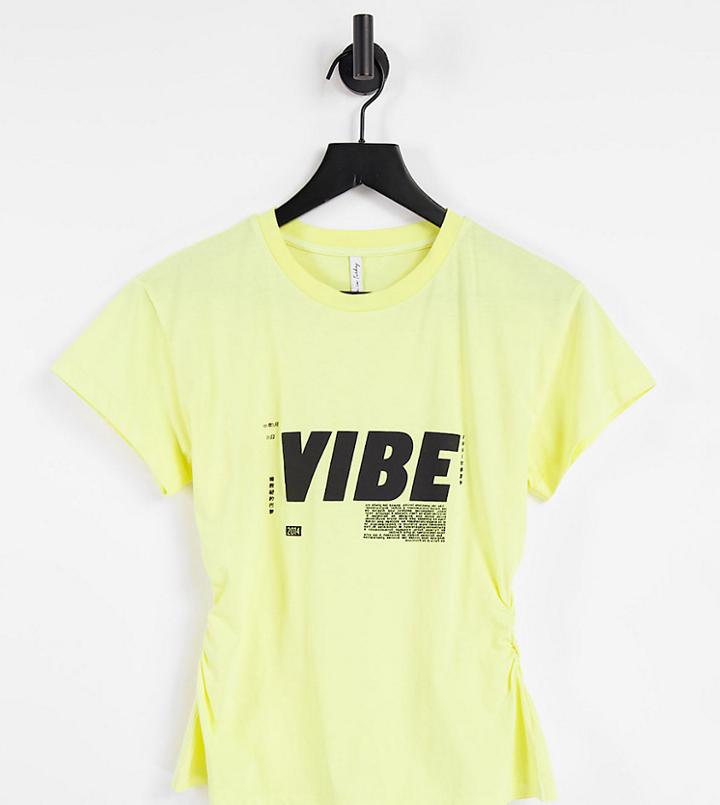 Asyou Cinched Waist T-shirt With Vibe Graphic In Yellow