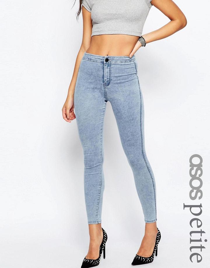 Asos Petite Rivington Jeggings In Arlanda Acid Blue With Raw Hem - Acid Blue