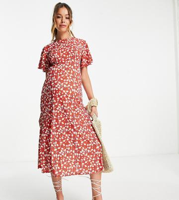 River Island Maternity Floral Tea Midi Dress In Red