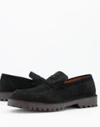 Selected Homme Suede Penny Loafers With Chunky Sole In Black