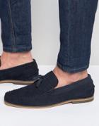 Asos Tassel Loafers In Navy Suede With Fringe And Natural Sole - Navy