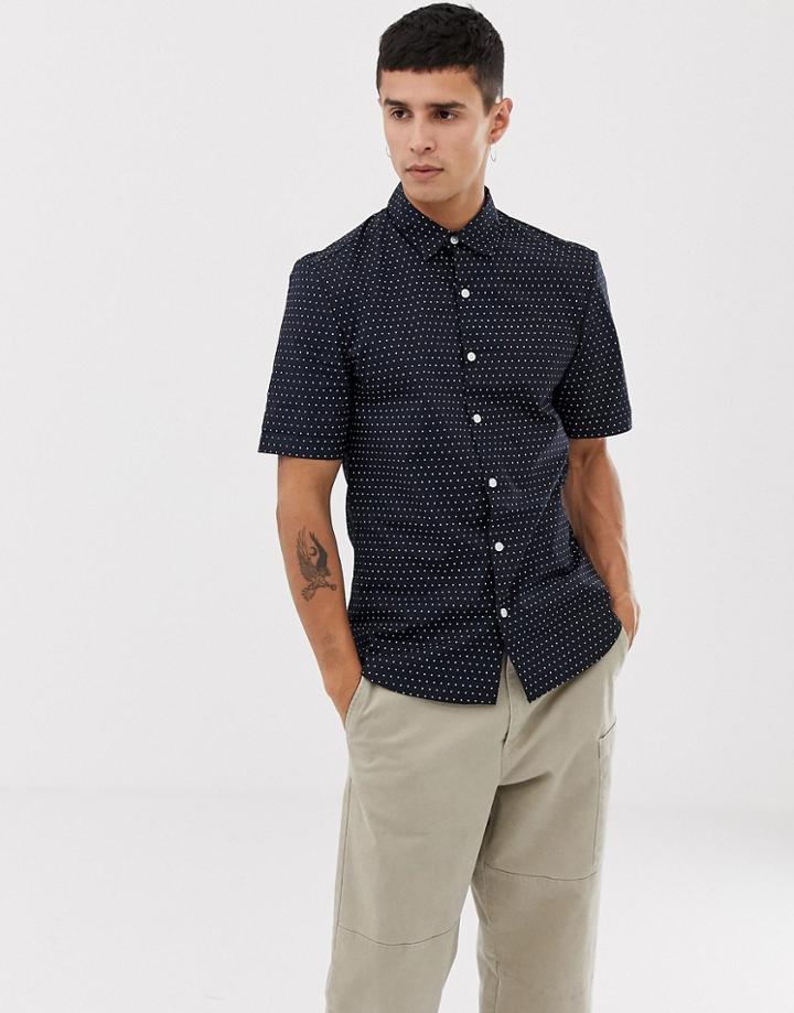 New Look Muscle Fit Shirt In Navy Polka Dot - Navy