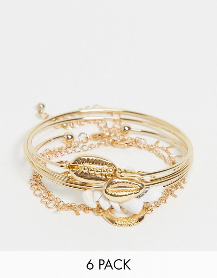 Svnx Beach Vibe Pack Of 6 Bracelets-gold