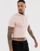 Asos Design Muscle Cropped Short Sleeve Hoodie In Pink With Side Zips - Pink