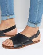 Asos Sandals In Black Leather With Cross Over Strap - Black