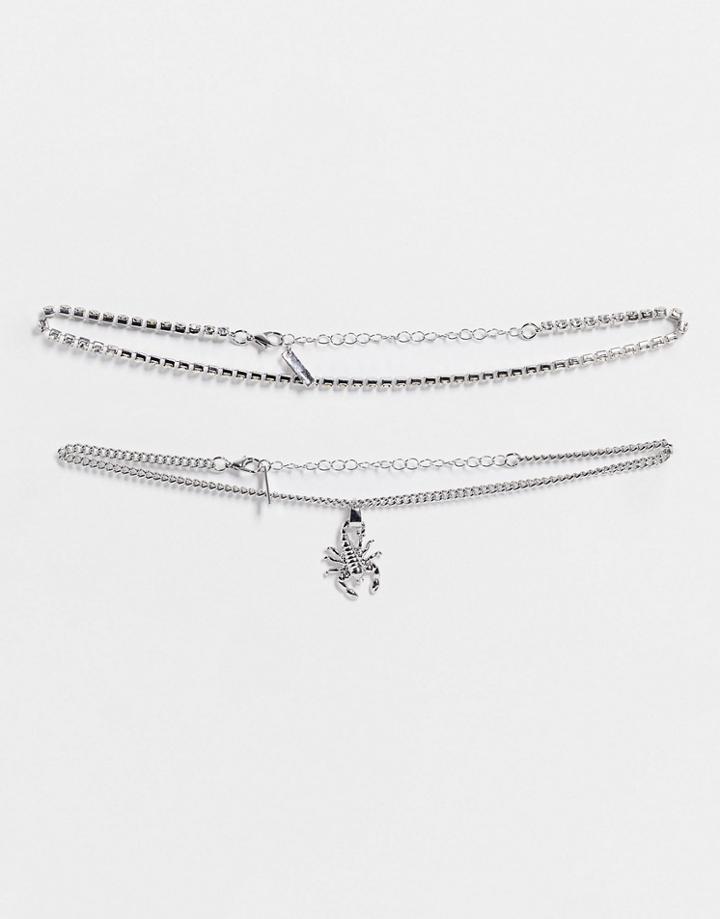 Topshop Scorpion Pendant Choker Necklace In Silver