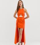 Asos Design Pemium Halter Keyhole Mini Dress With Gold Belt Detail - Orange