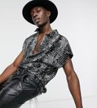 Asos Design Capped Sleeves Regular Shirt In Animal Burnout Print-black