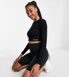 Urban Threads Tall Seamless Long Sleeve Sports Crop Top In Black