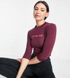 Hoxton Haus Tall Slogan Long Sleeve Gym Crop Top In Deep Purple