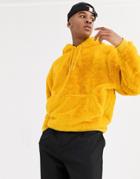 Asos Design Oversized Faux Fur Hoodie In Yellow