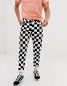 Asos Design Slim Jeans In Checkerboard Print-black