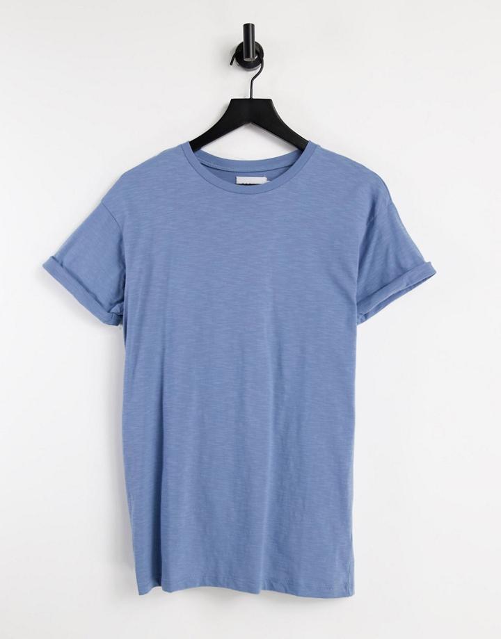 Topman Skinny Fit Roll Sleeve T-shirt In Blue-blues