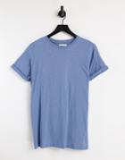 Topman Skinny Fit Roll Sleeve T-shirt In Blue-blues