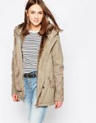 Only Hooded Parka Jacket With Drawstring Waist - Brindle