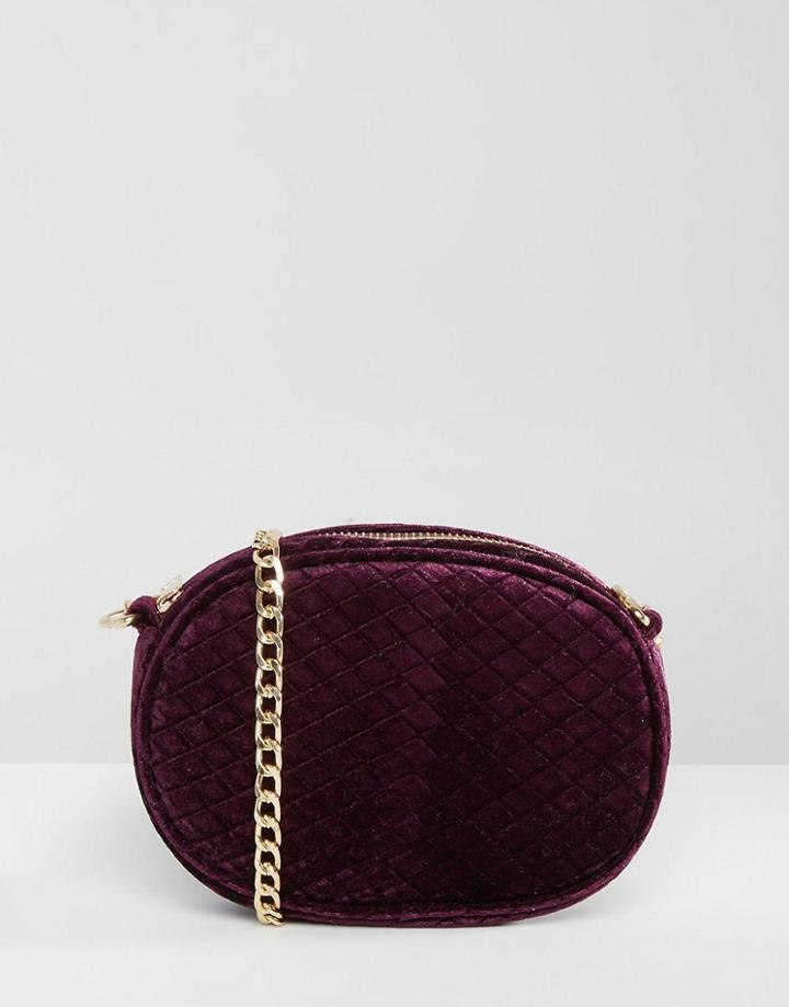 Missguided Velvet Quilted Cross Body Bag - Purple