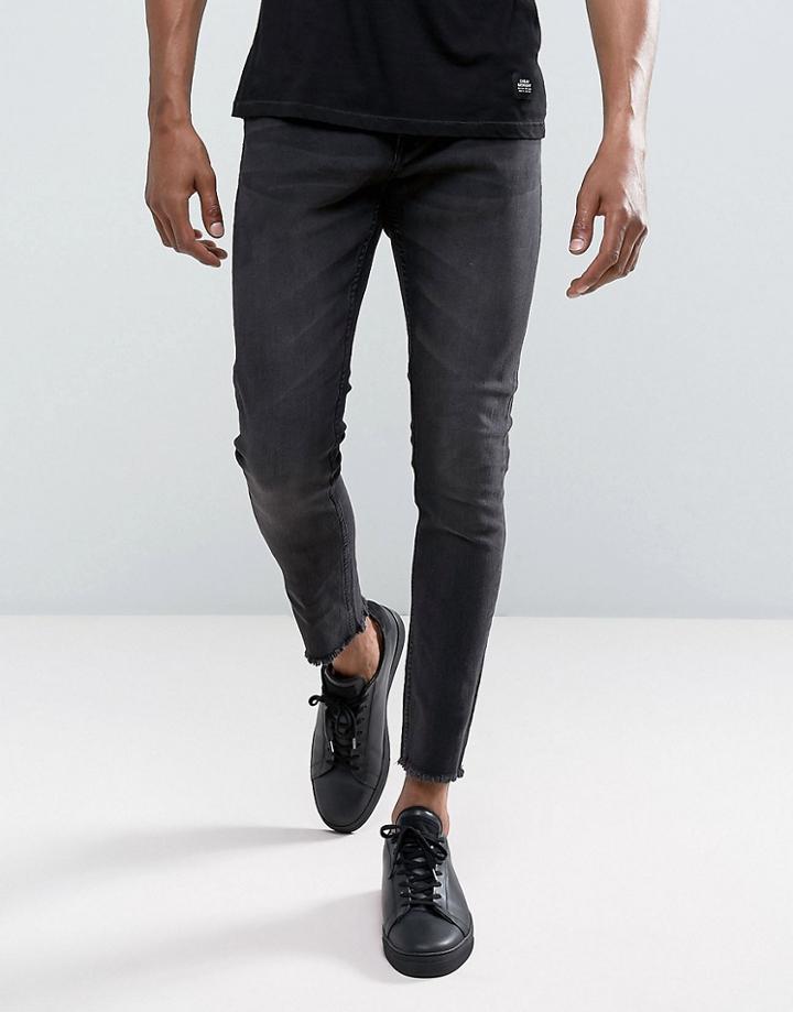 Only & Sons Skinny Wash Black Jeans With Raw Edge - Black