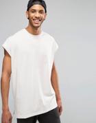 Asos Super Oversized Sleeveless T-shirt With Split Hem And Step - White Cap Gray