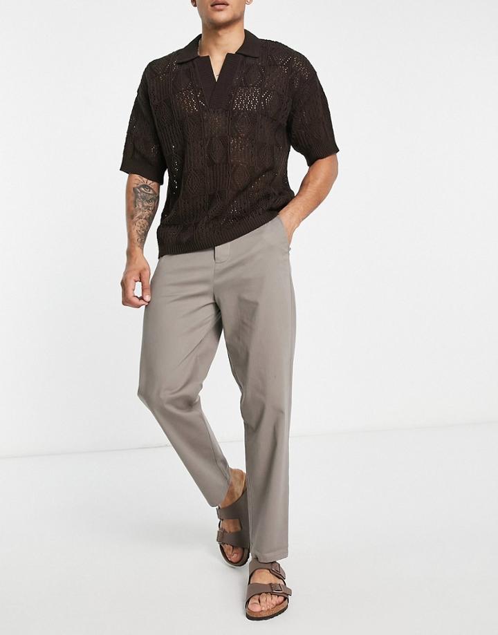 Asos Design Relaxed Skater Chinos In Dark Beige-neutral
