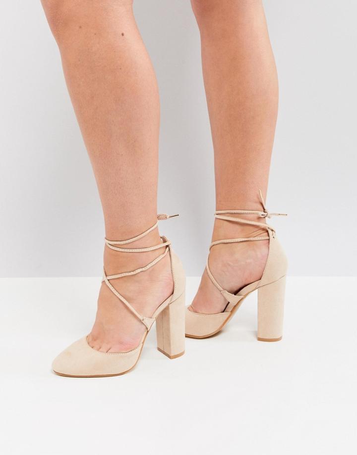 Truffle Collection Tie Up Block Heel Shoe - Beige