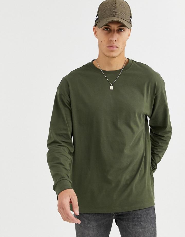 New Look Cuffed Long Sleeve Top In Khaki-green