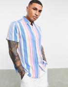 Asos Design Relaxed Twill Retro Vintage Stripe Shirt In Pastel-pink