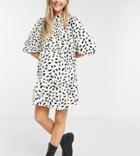 In The Style Maternity X Dani Dyer Collar Detail Pleated Shirt Skater Dress In Cream Fleck Print-multi