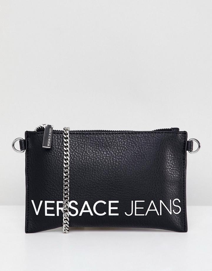 Versace Jeans Contrast Logo Clutch Bag - Black