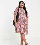 Pieces Curve Exclusive V Neck Smock Dress In Ditsy Foral-multi