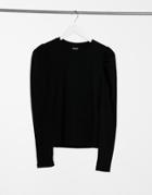 Pieces Ribbed Top With Puff Sleeves In Black