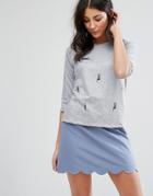 Lavand 3/4 Sleeve Top With Floral Embroidery - Gray