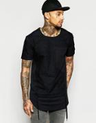 Black Kaviar Longline T-shirt With Drape Pocket - Black