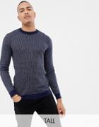 Ted Baker Tall Crew Neck Sweater In Texture Stripe - Navy