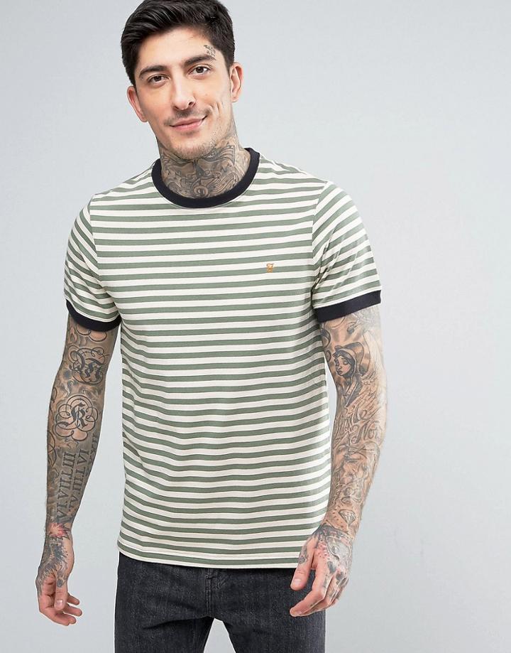 Farah Ally Stripe Ringer T-shirt Slim Fit In Green - Green
